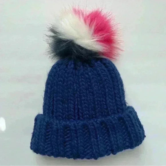 Boden Blue,Pink,White and Red Pom‎ Pom Knit Ribbed Beanie Size XS Stretch - Picture 6 of 8